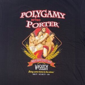 Wasatch Brewery Polygamy Nitro Porter T Shirt Mens XL Black Graphic Tee